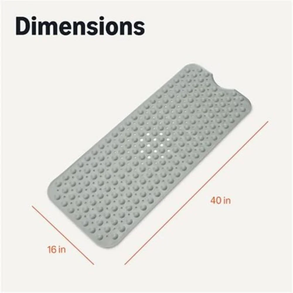 Non Slip Bath Mat 40x16 Suction Cup Tub Shower PVC Grey